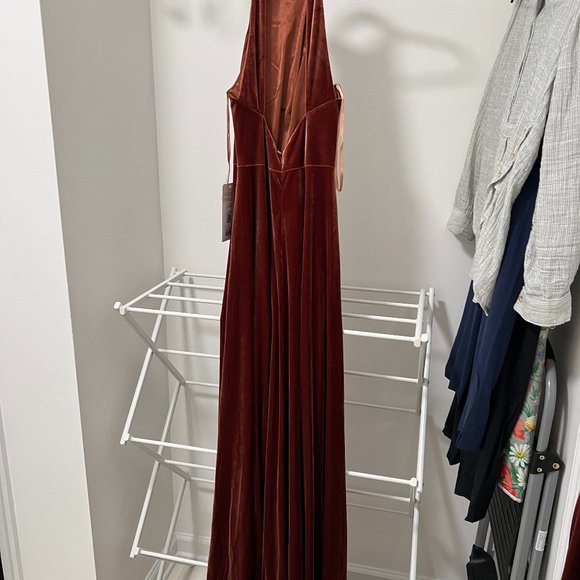 Revelry Velvet Bridesmaid Dress, Tori, Size 2, Terracotta - Picture 1 of 7